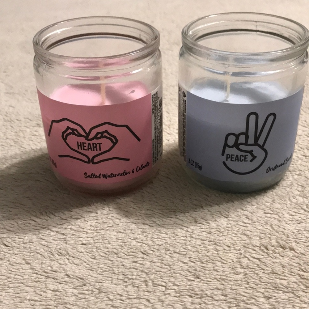 Heart & Peace Scented Jar Candles - Pink and Light Blue